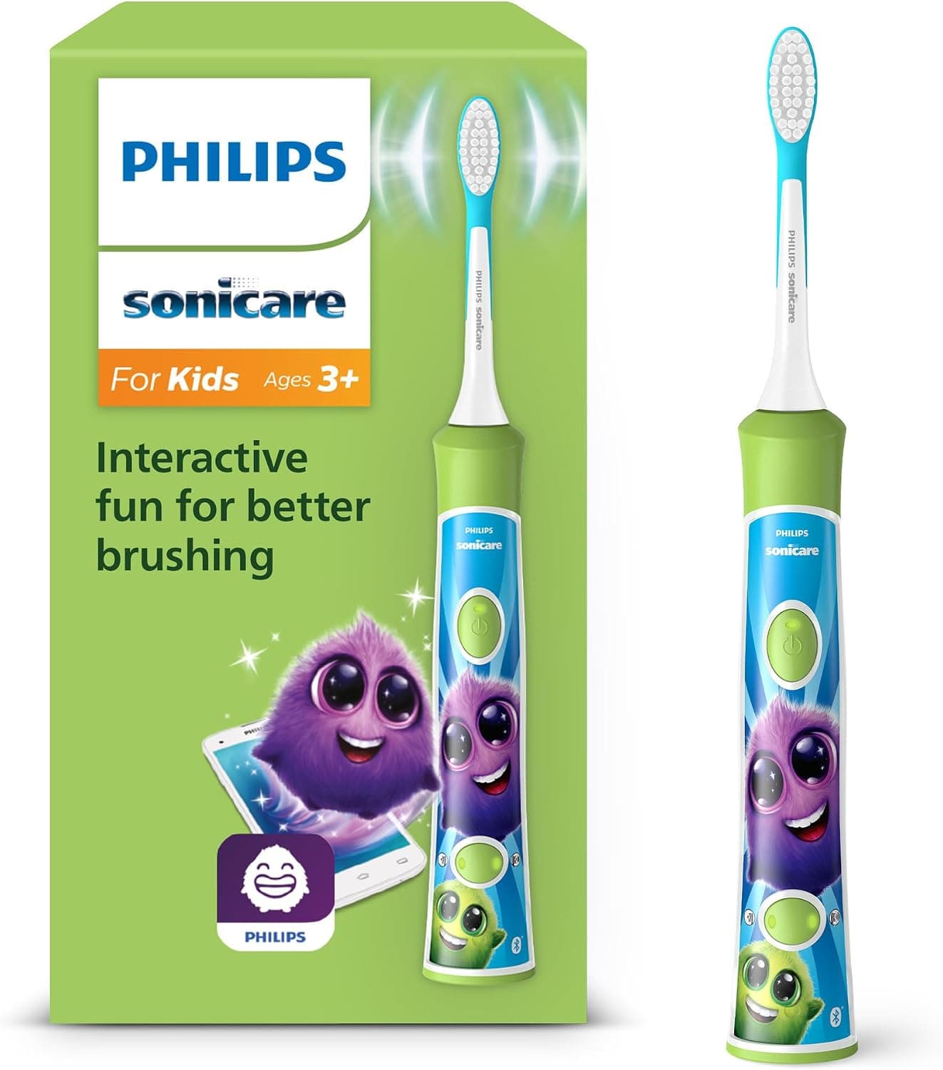 Philips Sonicare For Kids, cepillo de dientes eléctrico sónico con app, para niños de +3 años, con SmarTimer y QuadPacer p... – Philips