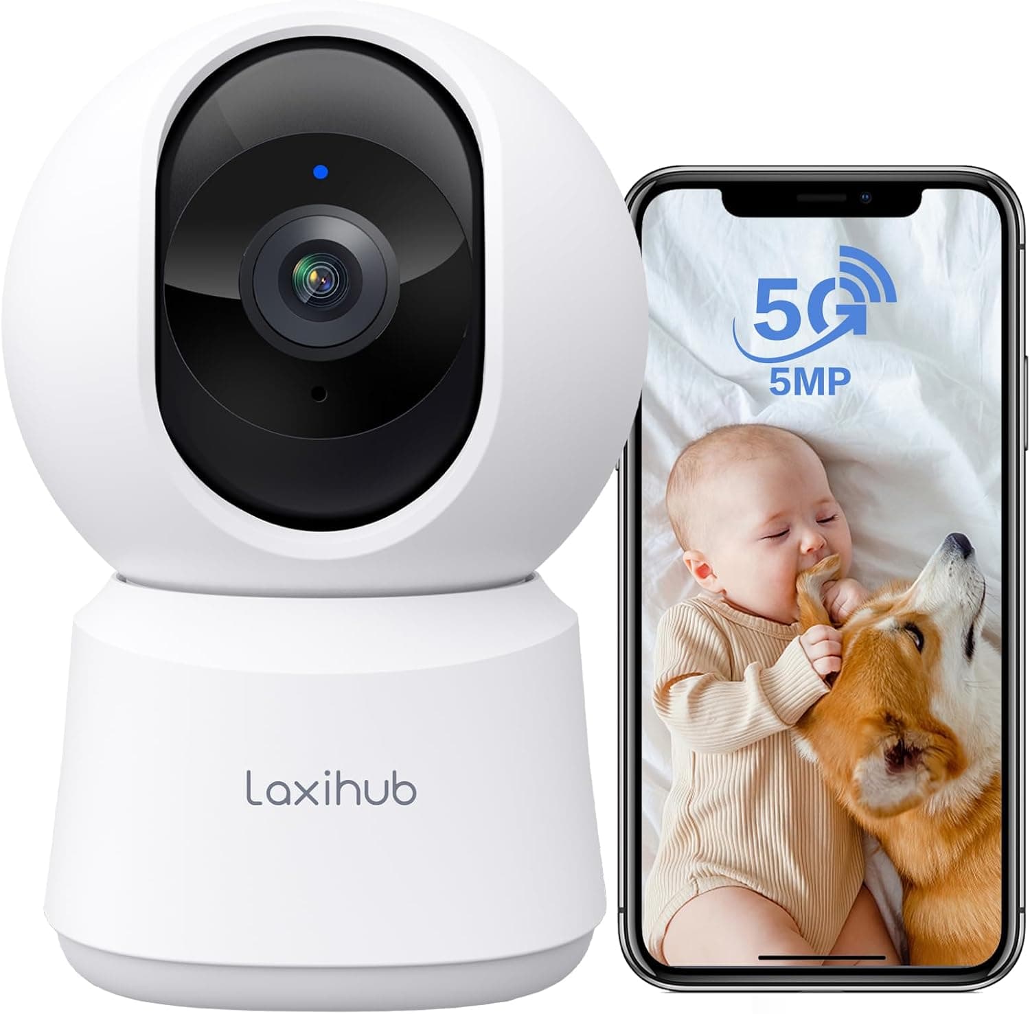 LAXIHUB 5MP Cámara Vigilancia WiFi Interior, 2,4/5GHz Cámara Vigilancia Domicilio WiFi, Cámara para Perros PTZ 355°, Audio... – LAXIHUB