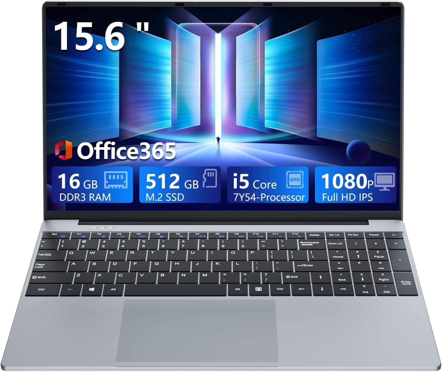 15,6 Pulgadas Ordenador Portátil Core i5 7Y54 Procesador 16GB RAM 512GB SSD Office 365 PC Portátil Win 11 Laptop 1920*1080... – 156