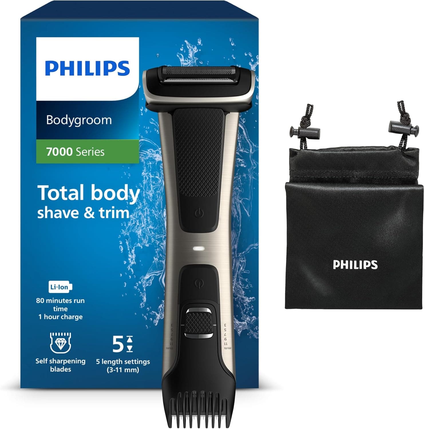 Philips Serie 7000 BG7025/15 - Afeitadora corporal con cabezal de recorte y de afeitado, 80 minutos de uso, apta para la d... – Philips