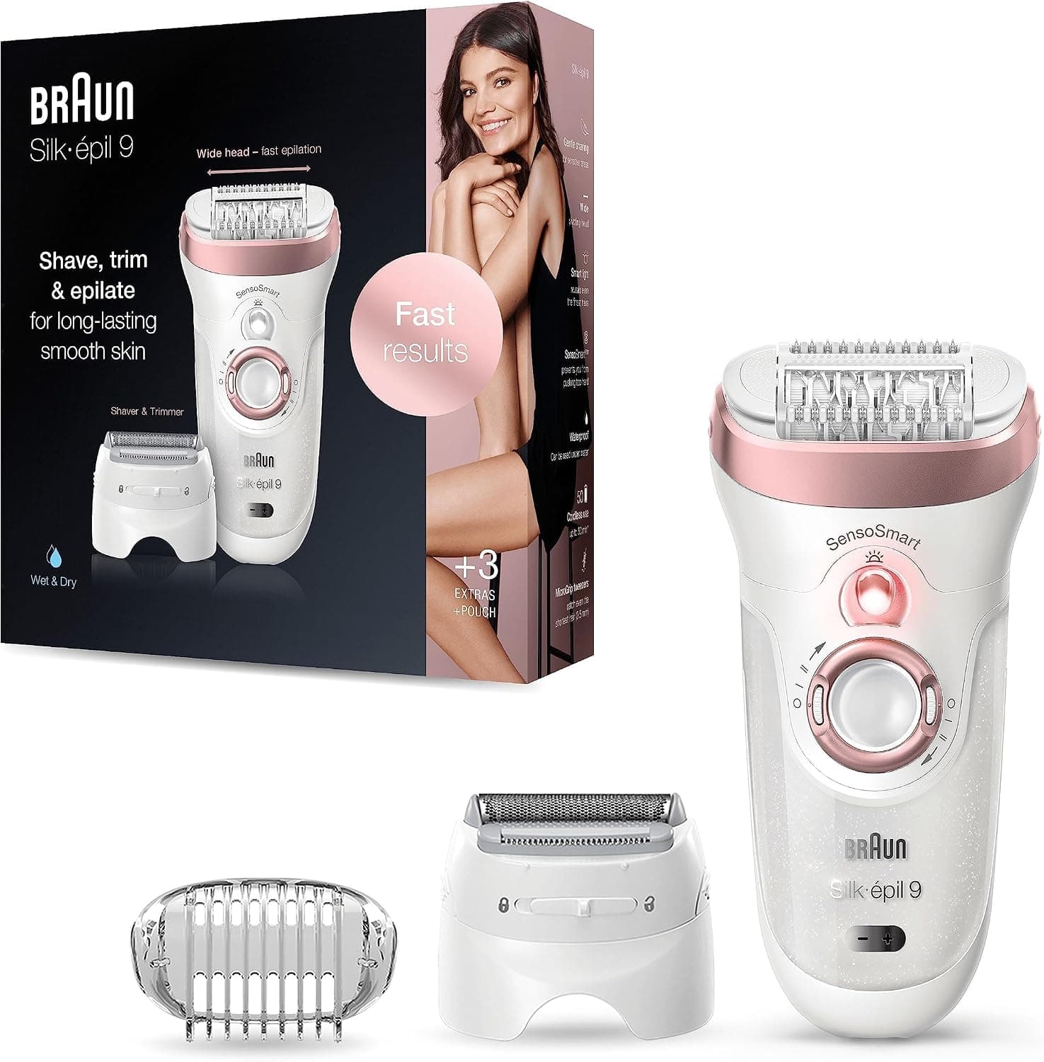 Braun Silk-épil 9 Depiladora Eléctrica Mujer con Tecnología SensoSmart y Cabezal de Afeitado y Recorte, Uso en Seco y en ... – Braun