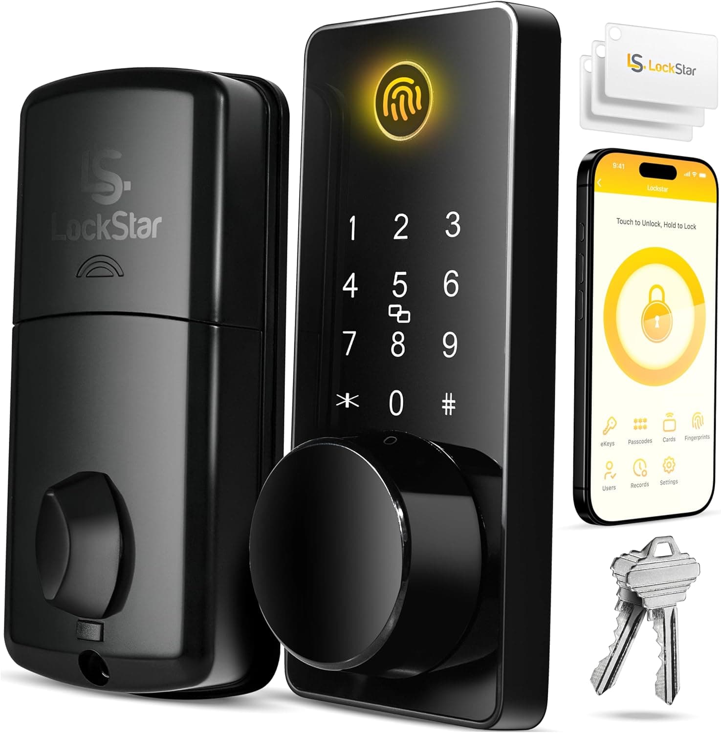 LOCKSTAR® Cerradura de puerta inteligente • Cerrojo de seguridad sin llave • Múltiples métodos de entrada - APP • ID tácti... – LOCKSTAR