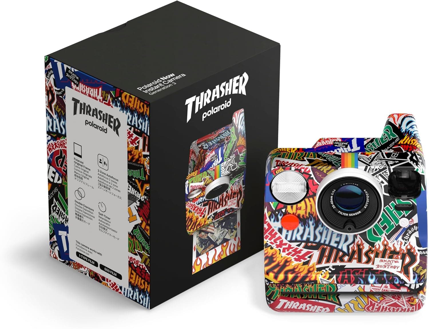 Polaroid Now 9187 - Cámara instantánea Tipo I de 3ª generación - Edición Thrasher - Solo cámara sin película – Polar