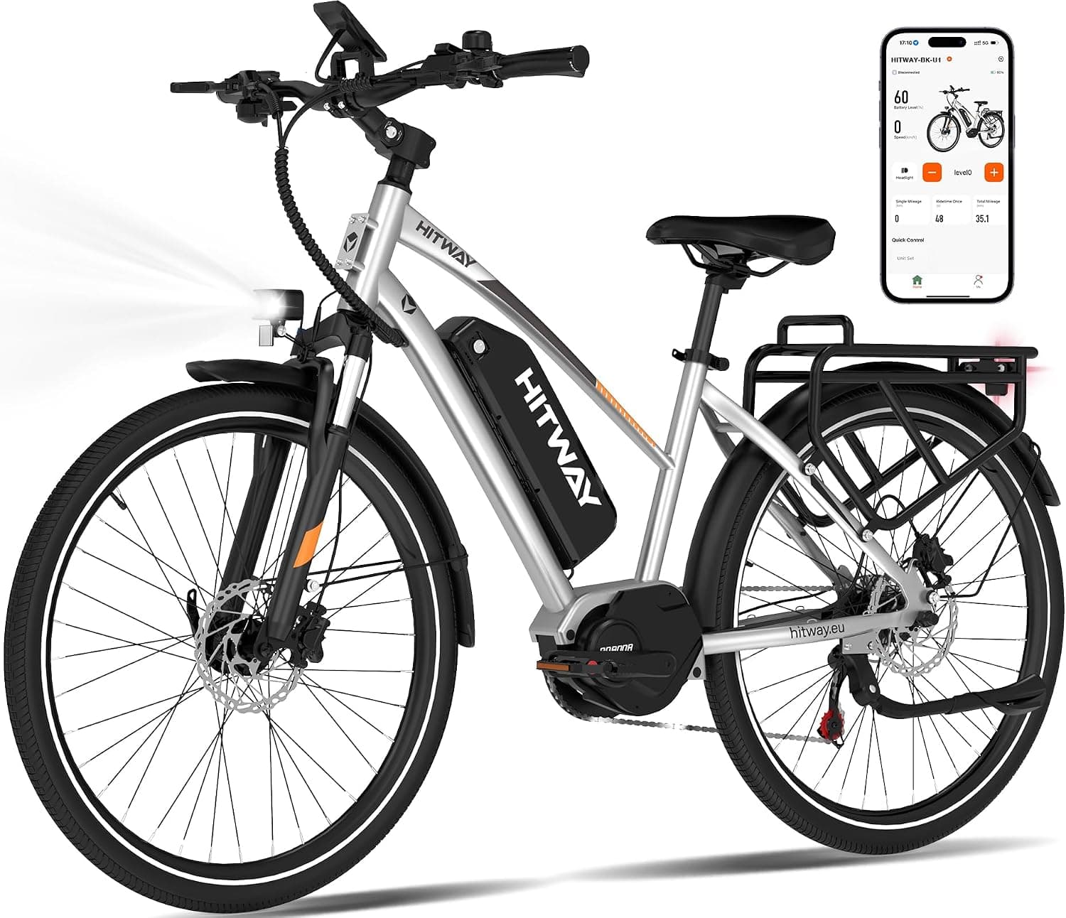 HITWAY Bicicleta Eléctrica 27,5"/28" de Trekking, Batería 36V 13Ah, Motor 250W Trasero/Central, Cambio 7 Velocidades – E-B... – HITWAY