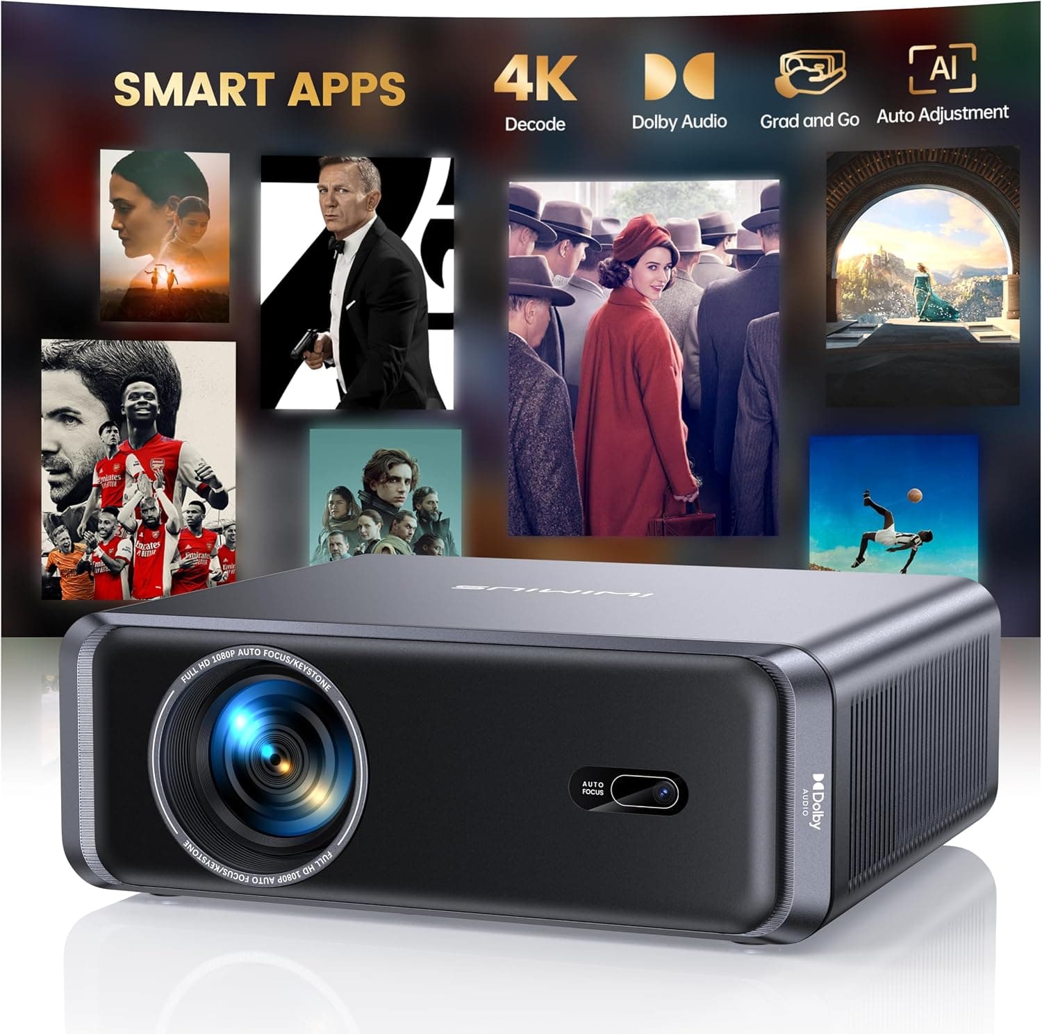Proyector 4K【Netflix Incluido/Dolby】 35000 Lúmenes Smart Proyector 4K Auto Focus/Keystone WiFi Bluetooth FHD 1080P,HDR10, ... – Proyector