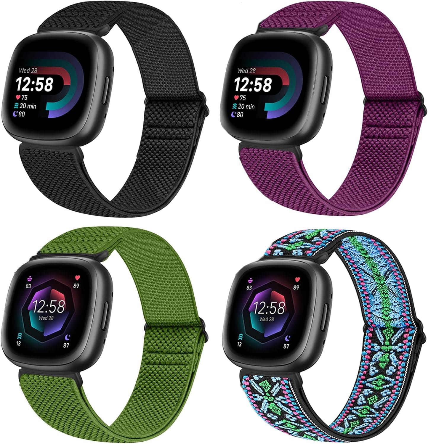Vodtian- Paquete de 4 bandas elásticas compatibles con Fitbit Versa 4/Versa 3/Fitbit Sense 2/Sense Band, correas de repues... – Vodtian