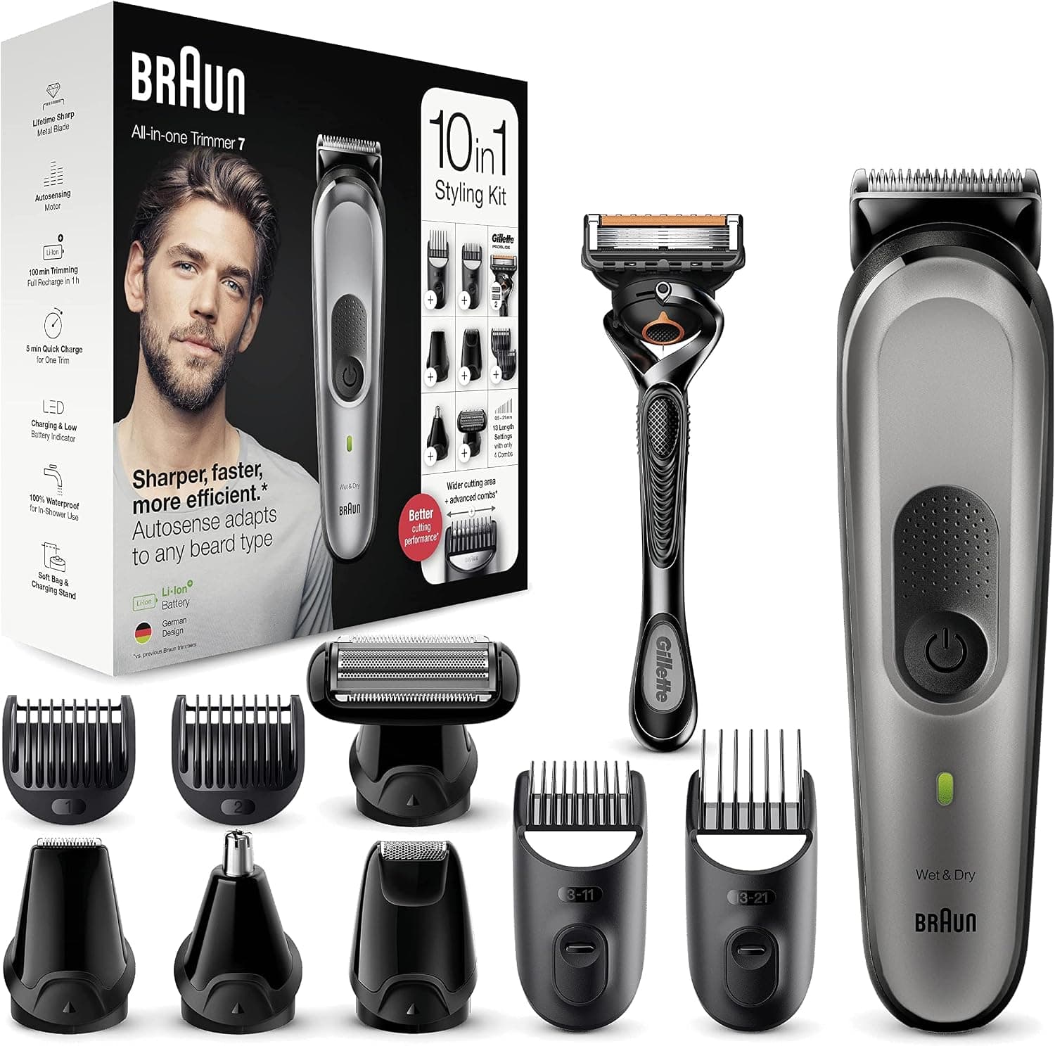 Braun Recortadora de Barba 10 en 1, Máquina Cortar Pelo, Cortapelos Hombre para Cara, Pelo, Orejas, Nariz y Cuerpo con Tec... – Braun