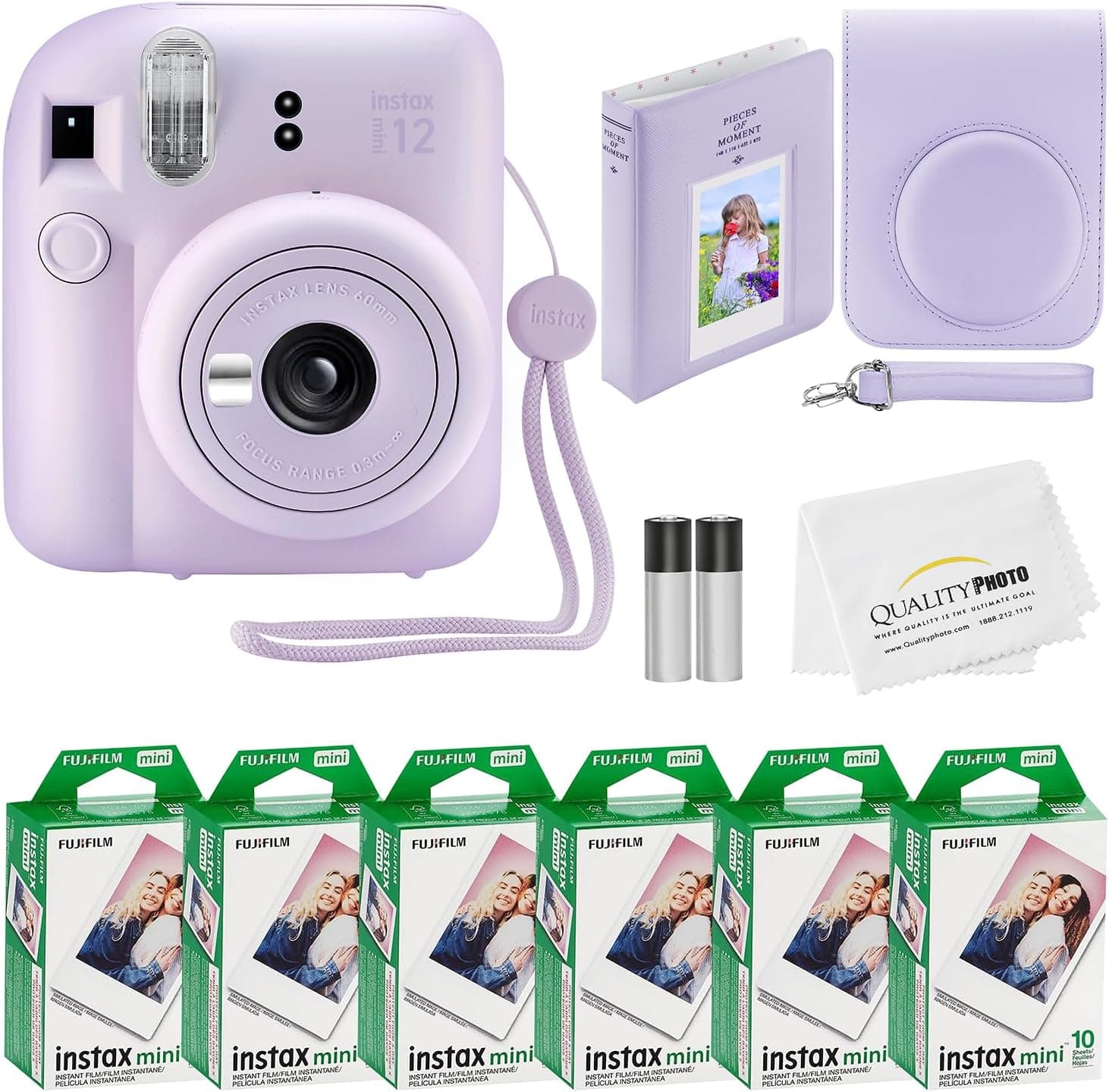 Fujifilm Instax Mini 12 - Cámara instantánea con Funda, 60 Impresiones Fujifilm Impresas, calcomanías Decorativas, Marcos,... – Fujifilm