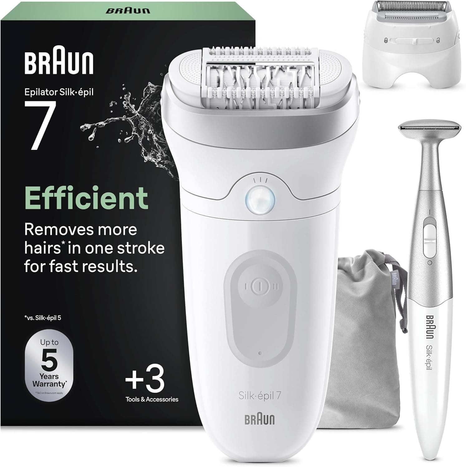 Braun Depiladora Eléctrica Mujer Silk·épil 7 Depiladora Corporal Inalámbrica con Cabezal Ancho, Peine Recortador Y Recorta... – Braun