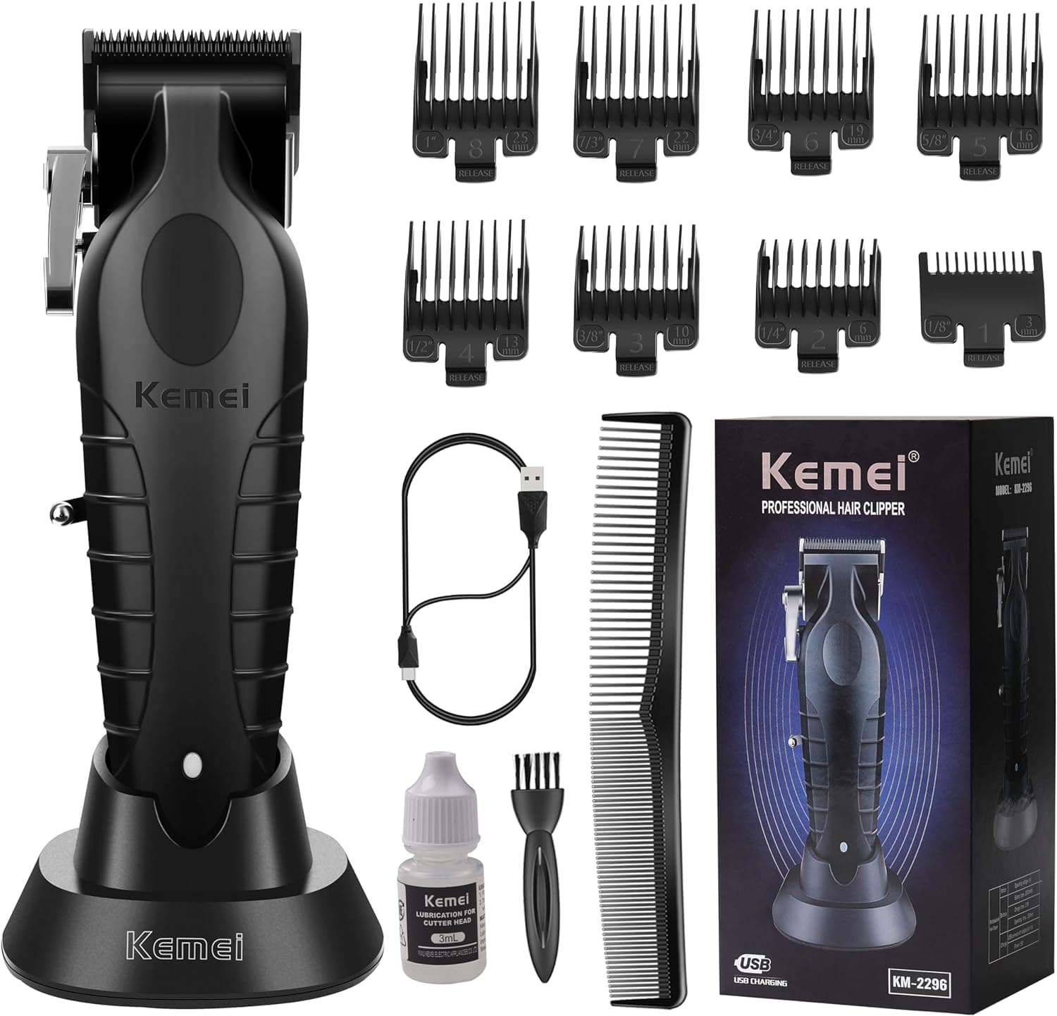 KEMEI 2296 Cortapelos Profesionales para Hombres, Kit de corte de Pelo Inalámbrico con Cable, Recortadora de pelo y Barba,... – KEMEI