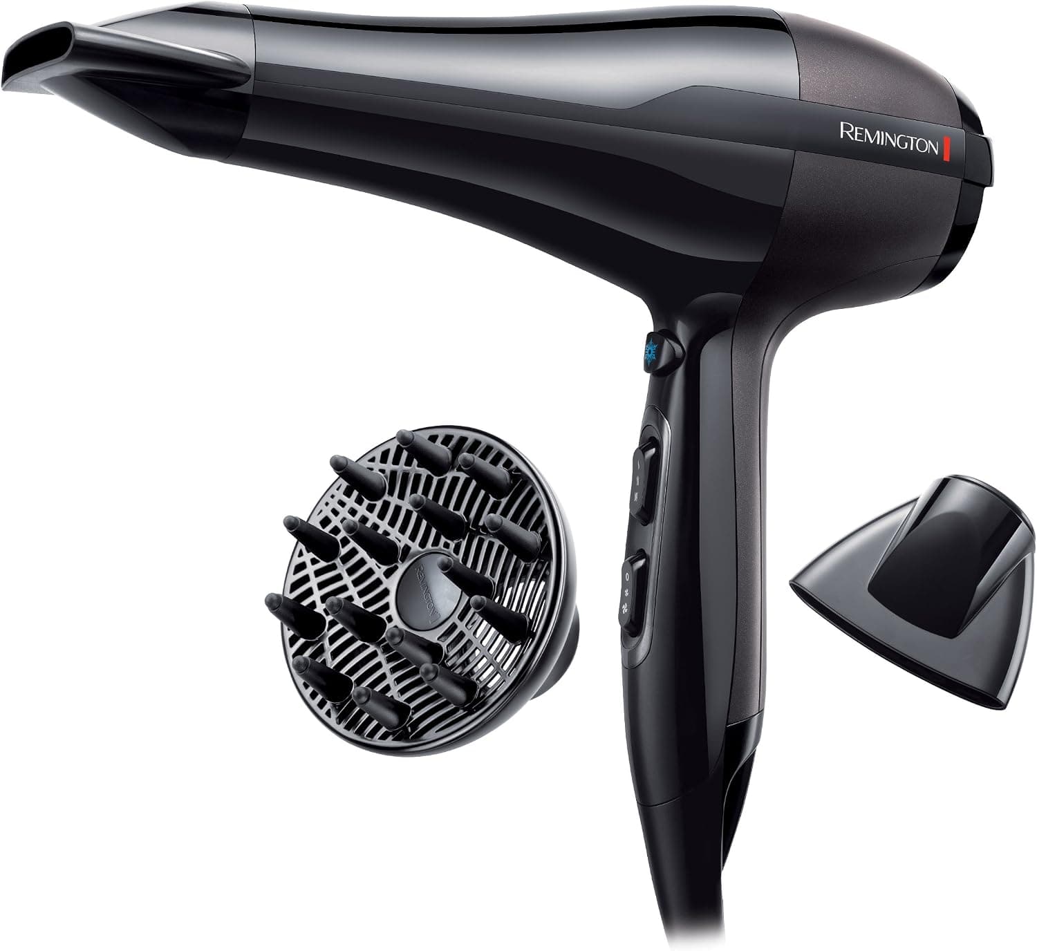 Remington Secador de pelo profesional Ion Pro-Air (2300 W, 130 km/h, motor de CA potente y duradero con ajuste de frío real, 3 ajustes de calentamiento y 2 ajustes de soplador, dos boquillas de estilo+difusor), AC5999 – Remington
