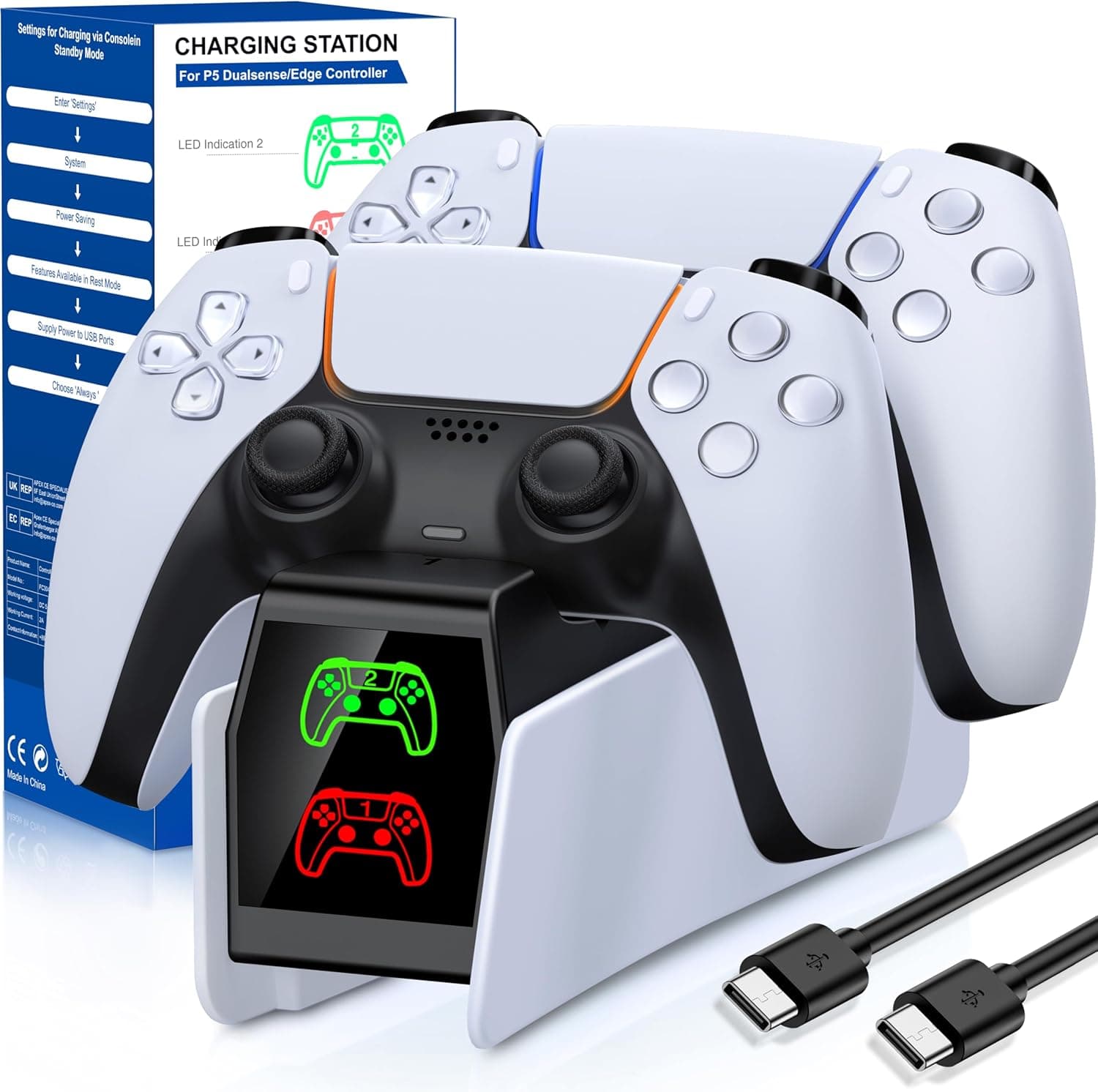 HASACOOL Estación de carga para controlador PS5, estación de carga PS5 con carga rápida de 2 horas, estación de carga PS5, accesorio para controlador de Playstation 5/Edge –