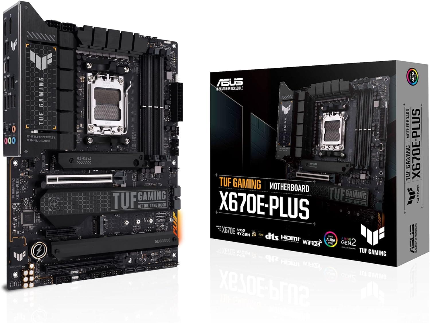 ASUS TUF Gaming X670E-PLUS - Placa Base ATX (AMD Ryzen AM5, VRM de 16 Fases, PCIe 5.0, DDR5, 4 Ranuras M.2, Ethernet de 2,5 GB, Cabezal USB4 y Aura Sync) –