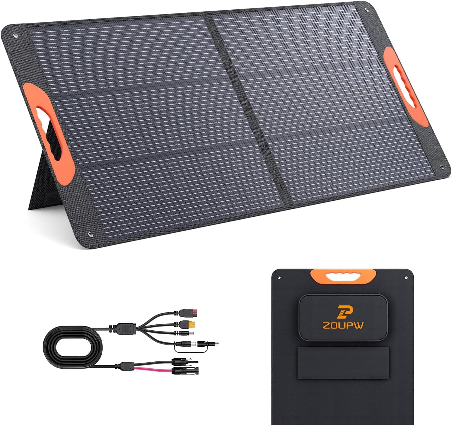 ZOUPW Panel solar portátil de 110 W, esencial para viajes por carretera, cargador de panel solar plegable de 18.6 V para estación de energía, 23.5% de alta eficiencia IP67 impermeable, 2 soportes para – ZOUPW